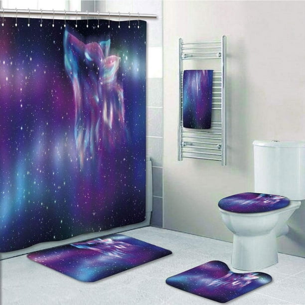 The Universe The Wolf Spirit Shower Curtain Toilet Cover Rug Mat Contour Rug Set